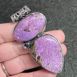 Double Atlantisite Tasmanite Stitchtite in Serpentine Pendant